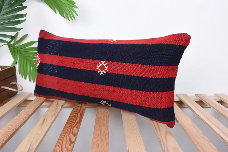 Christmas Pillow, Kilim Cushion Sham, Sofa Cushion Cover, Boho Pillow Sham Cover, 12x24 Red Pillow Sham, Vintage Pillow, Pillow Sham - 5