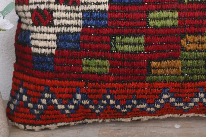 Cushion Case, Pillow for Sofa, Handmade Pillow, Vintage Pillow, Retro Throw Pillow, Crochet Pattern Cushion Cover, 12x20 Red Cushion, Kilim Pillow - 3