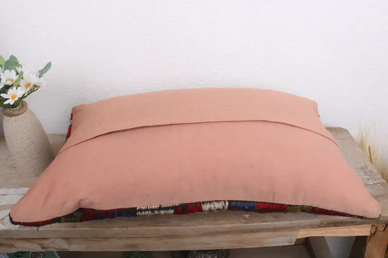 Cushion Case, Pillow for Sofa, Handmade Pillow, Vintage Pillow, Retro Throw Pillow, Crochet Pattern Cushion Cover, 12x20 Red Cushion, Kilim Pillow - 7