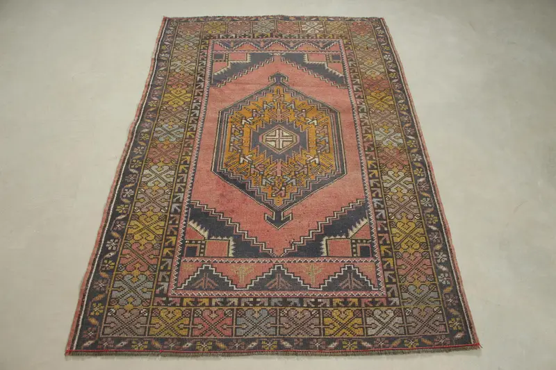 レッド & ブルー イカット ラグ、3.8x5.8 フィート エレガントな装飾