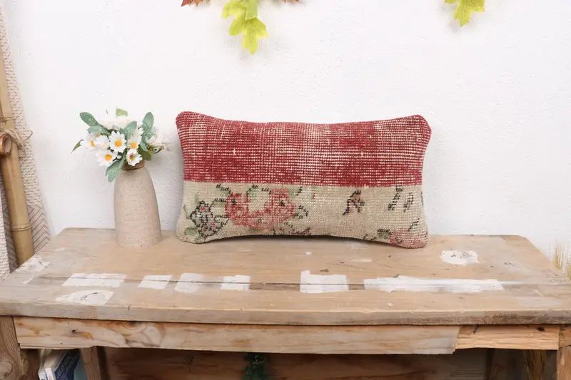 Nomadic Cushion Case, Pillow Cover, Vintage Kilim Pillow, Pillow for Couch, Turkish Kilim Pillow, 8x16 Beige Pillow, Authentic Pillow Case - 1
