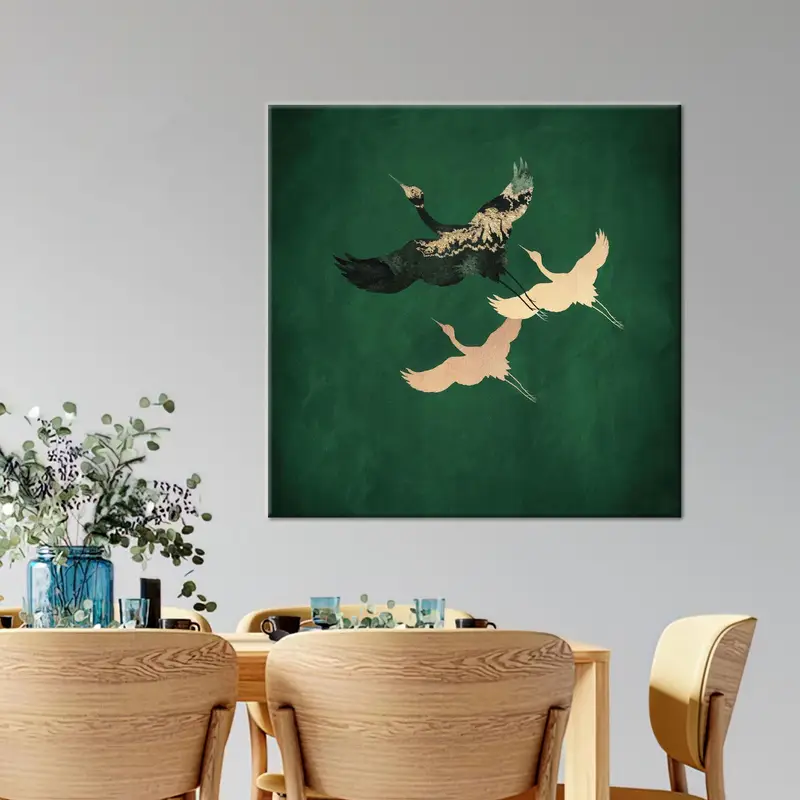 Modern Japanese Crane Canvas: Abstract Minimal Art Print