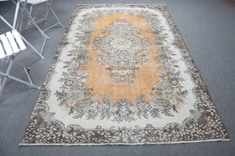 Alfombra vintage grande de 5,3x9 pies, alfombra turca, alfombra de lana marroquí marrón amarillo - 1