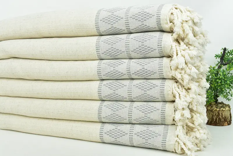 Bridal Shower Favors, Throw Blanket, Thanksgiving Tablecloth, 100x88 Linen Kilim Design Towel, Decorative Blanket, Housewarming Gift, Shower Curtain - 3