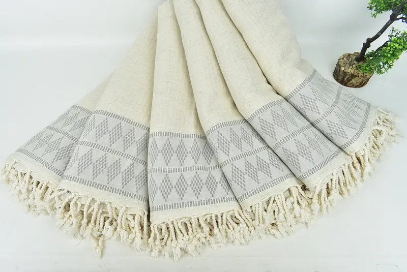 Bridal Shower Favors, Throw Blanket, Thanksgiving Tablecloth, 100x88 Linen Kilim Design Towel, Decorative Blanket, Housewarming Gift, Shower Curtain - 4