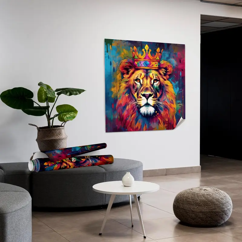 Modern Renkli Aslan Kanvası: Soyut Sanat, Canlı Dekor