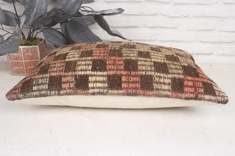 Bolster Throw Cushion Cover, Pillow for Sofa, Cushion Case, Turkish Kilim Pillow, Handmade Kilim Cushion, 12x20 Brown Pillow Case - 5
