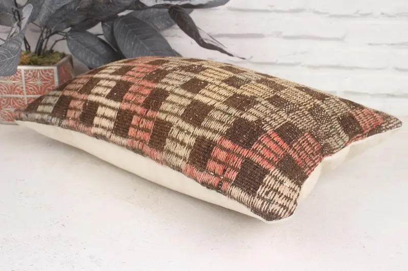 Bolster Throw Cushion Cover, Pillow for Sofa, Cushion Case, Turkish Kilim Pillow, Handmade Kilim Cushion, 12x20 Brown Pillow Case - 6