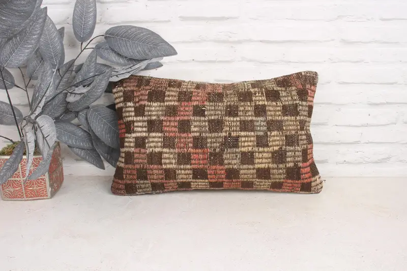 Bolster Throw Cushion Cover, Pillow for Sofa, Cushion Case, Turkish Kilim Pillow, Handmade Kilim Cushion, 12x20 Brown Pillow Case - 1