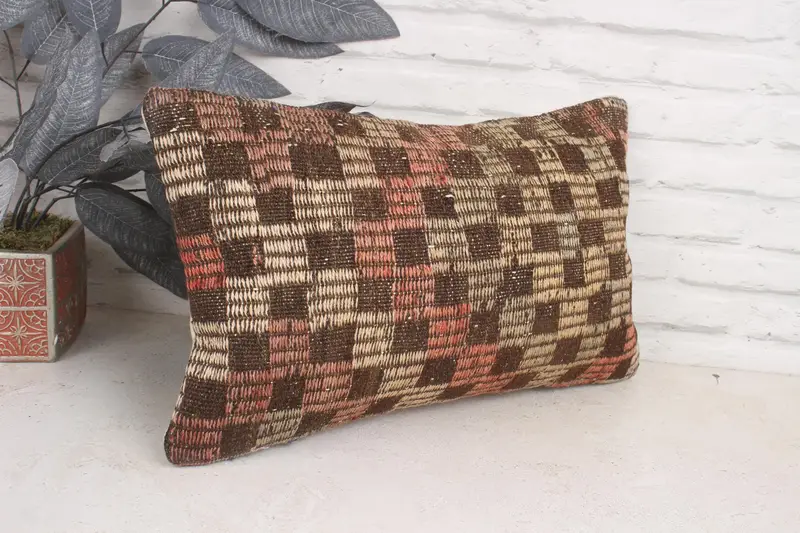 Bolster Throw Cushion Cover, Pillow for Sofa, Cushion Case, Turkish Kilim Pillow, Handmade Kilim Cushion, 12x20 Brown Pillow Case - 3