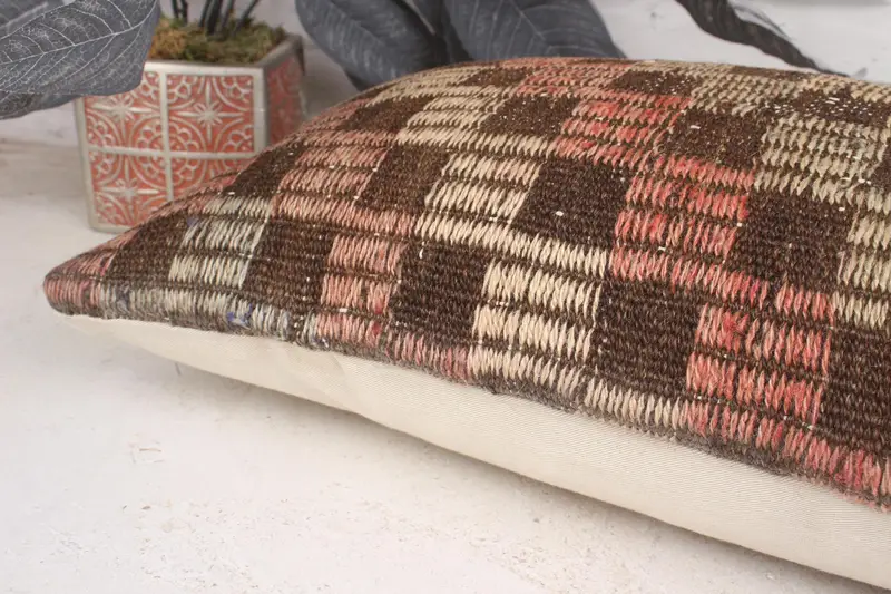 Bolster Throw Cushion Cover, Pillow for Sofa, Cushion Case, Turkish Kilim Pillow, Handmade Kilim Cushion, 12x20 Brown Pillow Case - 7