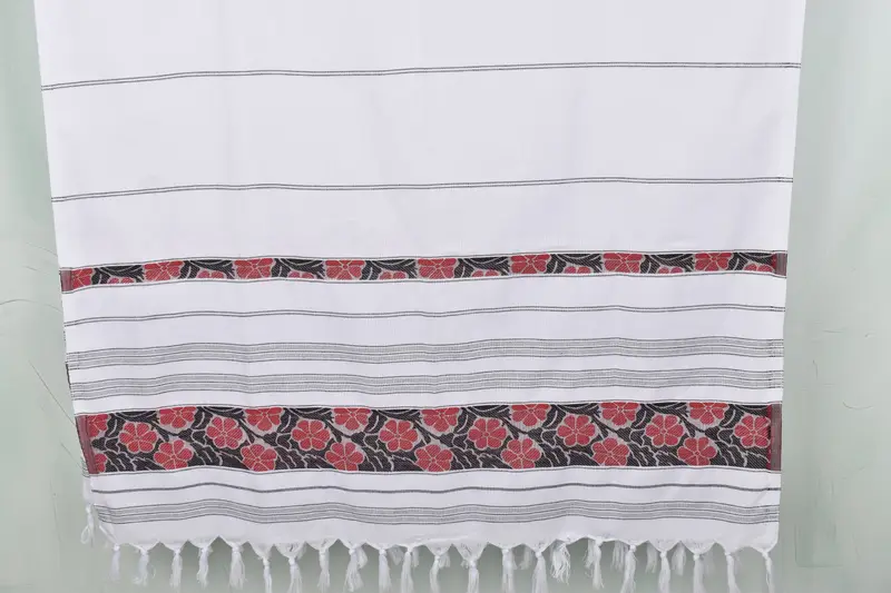 Personalized Beach Towel Red-Black Cotton Daisy Design, 40x71 Inches