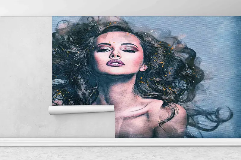 Modern Wallpaper, Beautiful Girl Wallpaper, Beautiful Woman Drawing Paper Craft, Girl Wall Print, Wall Decoration, 3D Papercraft, - 1