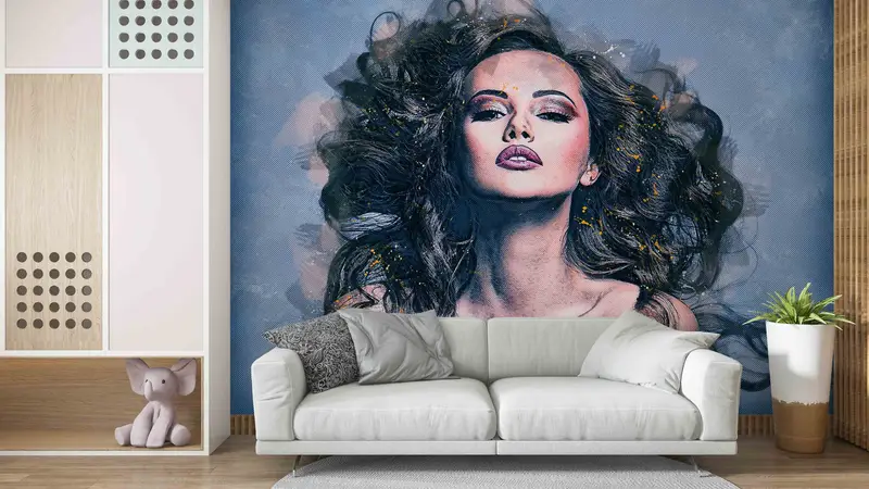 Modern Wallpaper, Beautiful Girl Wallpaper, Beautiful Woman Drawing Paper Craft, Girl Wall Print, Wall Decoration, 3D Papercraft, - 2