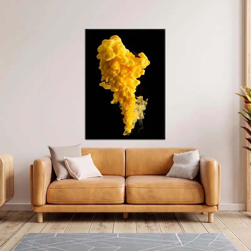 抽象的な黒と黄色のプリント キャンバス: モダン アート エレガンス