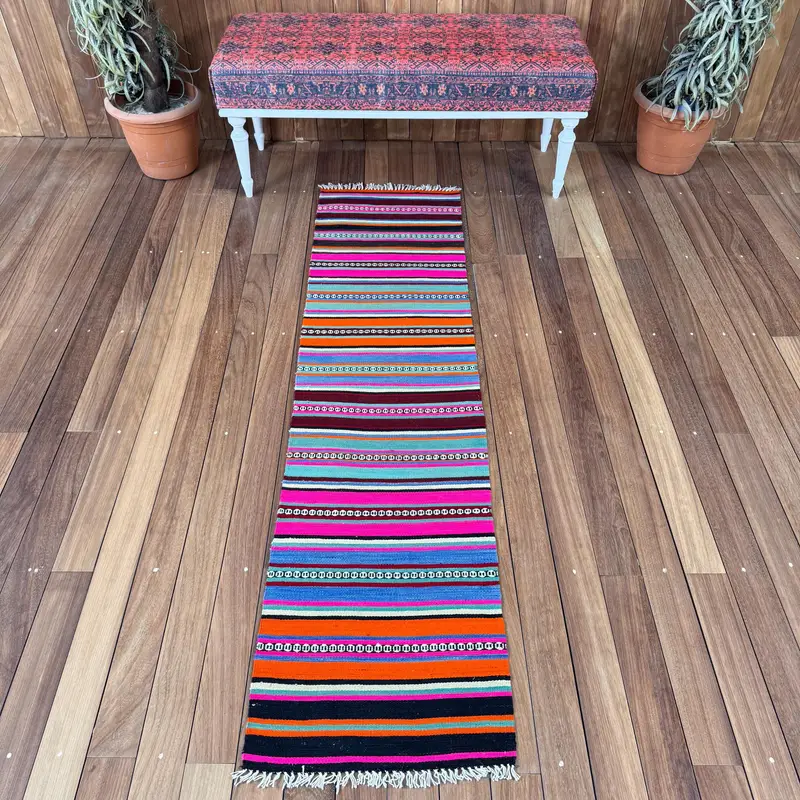 Alfombra Oushak vintage 1,6x6,5 pies (50x198 cm), alfombra turca de camuflaje naranja - 1