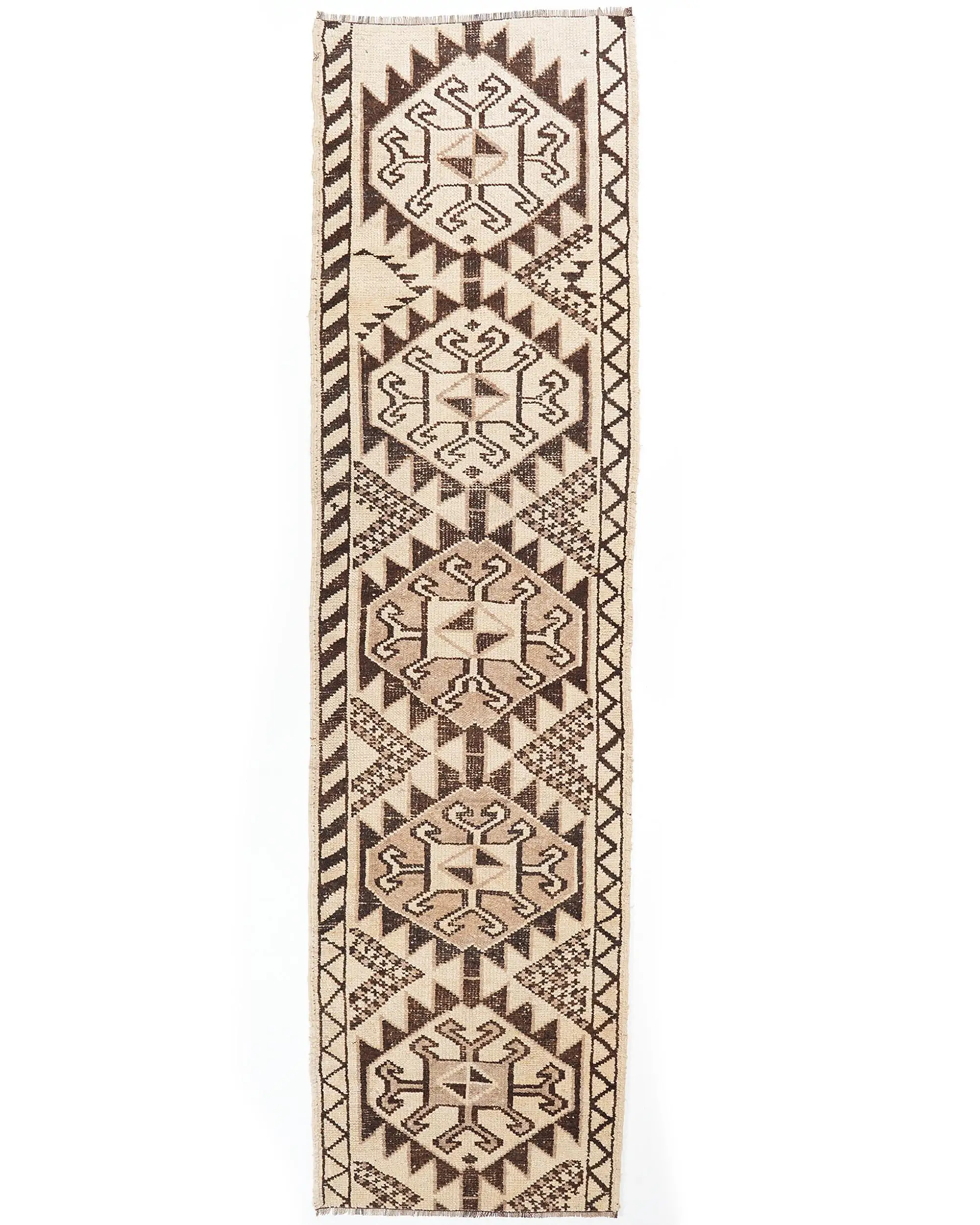 Türkischer 3x10,8 ft Teppich, Vintage Läuferteppich, brauner Teppich - 1