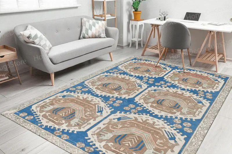 エレガントなプリントラグ：キリム＆幾何学模様、モダンなデザイン