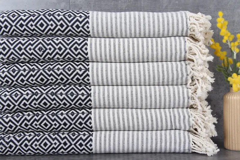 Turkish Towel Bath Diamond Navy, Organic Cotton, 38x75 Inches