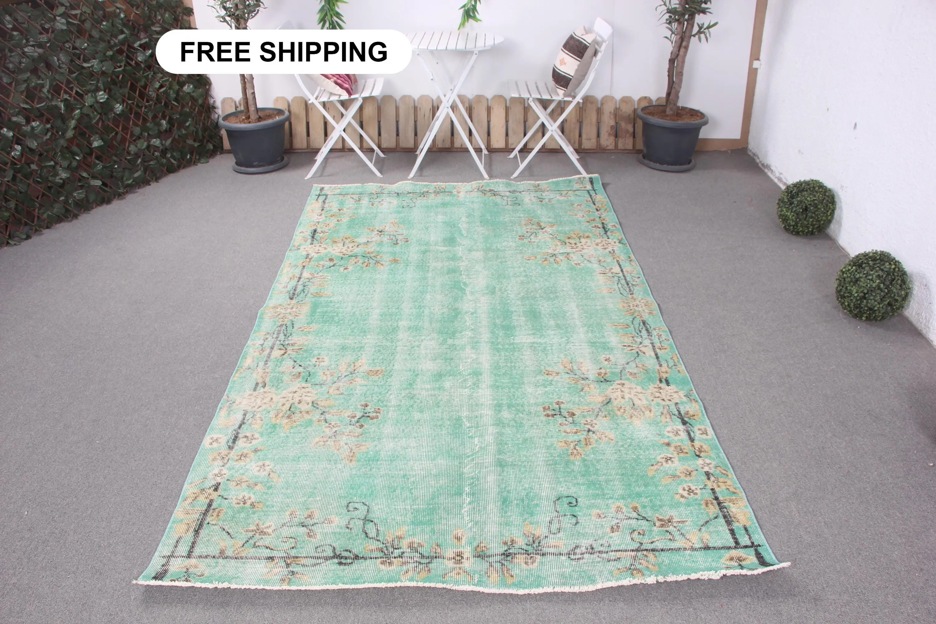 Alfombra grande vintage de 5x9 pies, alfombra turca, alfombra de camuflaje verde - 1