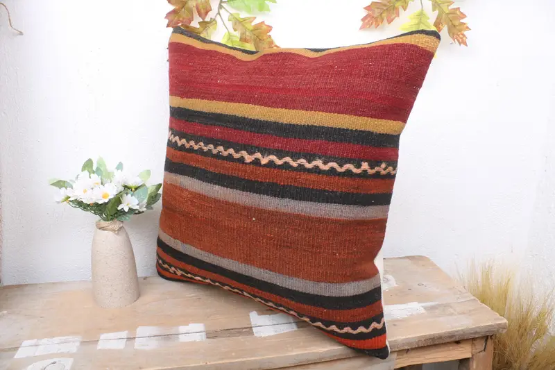 Pillow for Sofa, Handwoven Pillow Cover Cushion, Turkish Pillow, Pillow Cover, 18x18 Red Pillow Case, Hippie Throw Cushion, Gift Pillow - 4