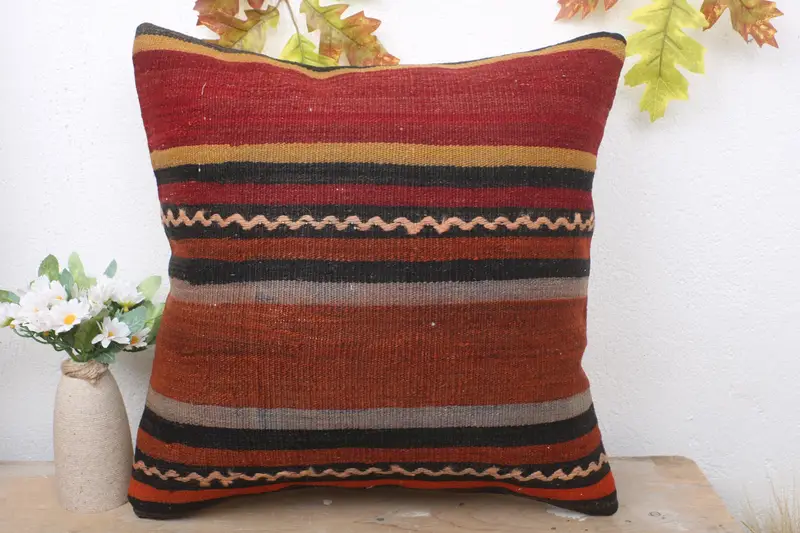Pillow for Sofa, Handwoven Pillow Cover Cushion, Turkish Pillow, Pillow Cover, 18x18 Red Pillow Case, Hippie Throw Cushion, Gift Pillow - 2