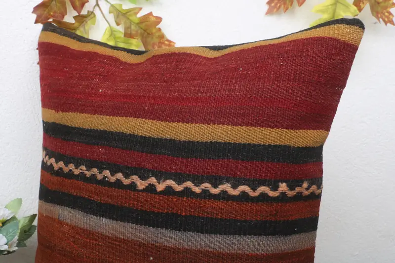 Pillow for Sofa, Handwoven Pillow Cover Cushion, Turkish Pillow, Pillow Cover, 18x18 Red Pillow Case, Hippie Throw Cushion, Gift Pillow - 5