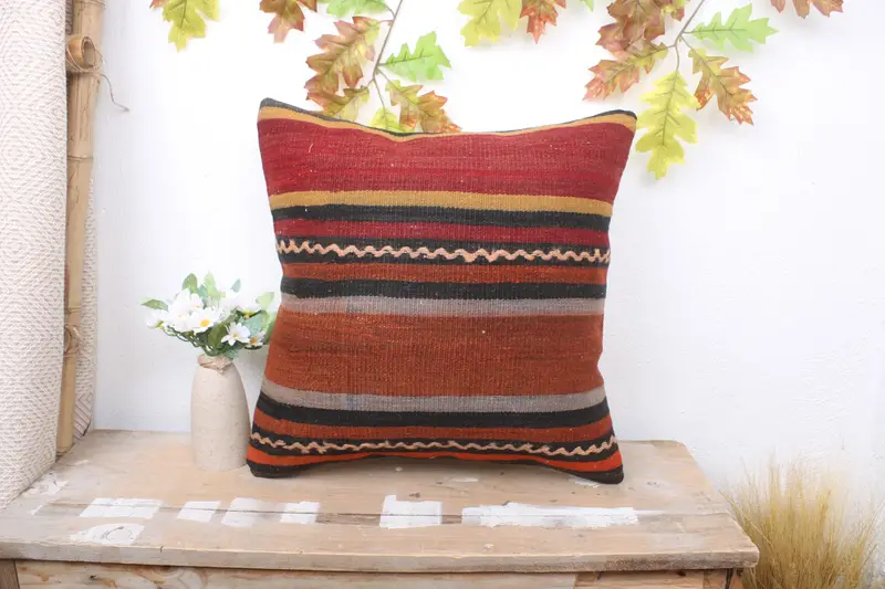 Pillow for Sofa, Handwoven Pillow Cover Cushion, Turkish Pillow, Pillow Cover, 18x18 Red Pillow Case, Hippie Throw Cushion, Gift Pillow - 1