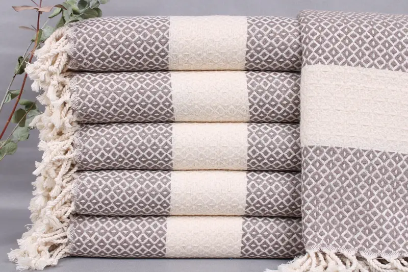 Turkish Towels Embroidered Brown Diamond, 40x71 Inches