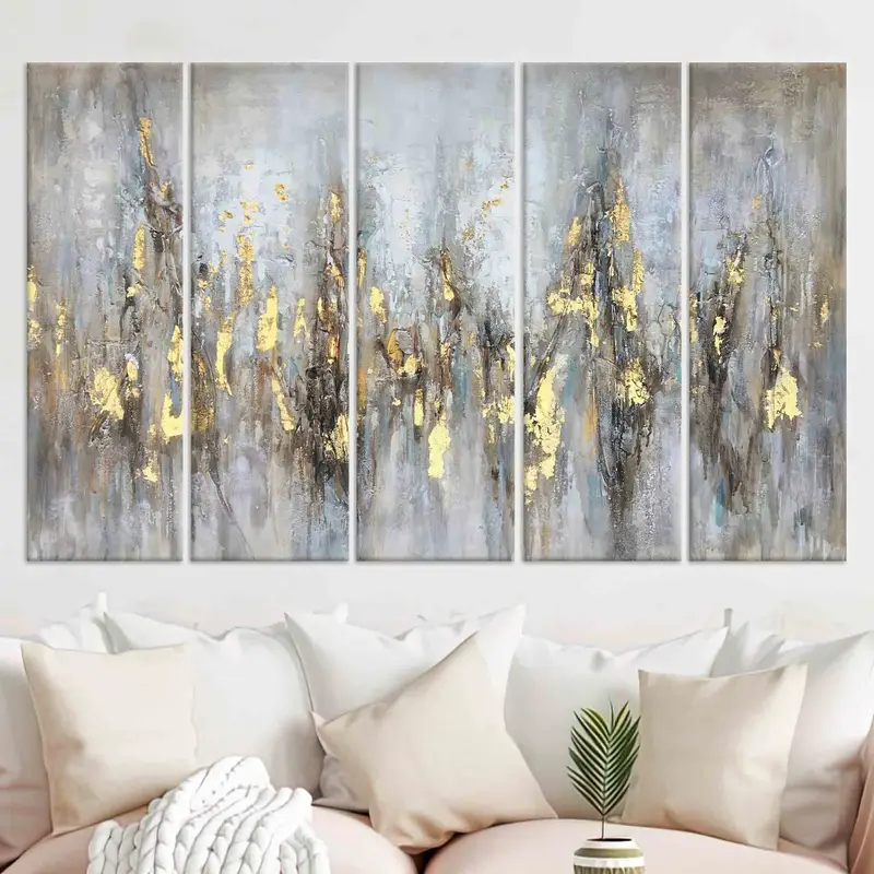 Weiche Töne Wandkunst, Luxus -Wanddekoration, goldene Wandkunst, abstrakte Wandkunst, Wohnzimmer Wandkunst, Wohnkultur, personalisiertes Geschenk, graue Wandkunst - 4