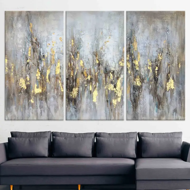 Weiche Töne Wandkunst, Luxus -Wanddekoration, goldene Wandkunst, abstrakte Wandkunst, Wohnzimmer Wandkunst, Wohnkultur, personalisiertes Geschenk, graue Wandkunst - 1