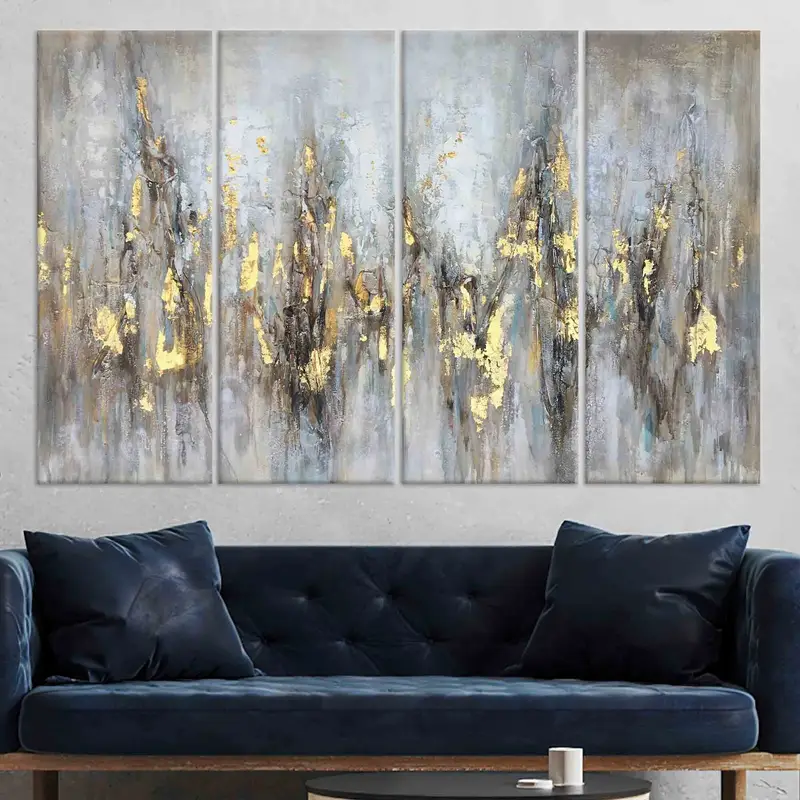 Weiche Töne Wandkunst, Luxus -Wanddekoration, goldene Wandkunst, abstrakte Wandkunst, Wohnzimmer Wandkunst, Wohnkultur, personalisiertes Geschenk, graue Wandkunst - 3
