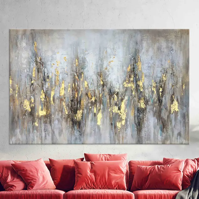 Weiche Töne Wandkunst, Luxus -Wanddekoration, goldene Wandkunst, abstrakte Wandkunst, Wohnzimmer Wandkunst, Wohnkultur, personalisiertes Geschenk, graue Wandkunst - 2