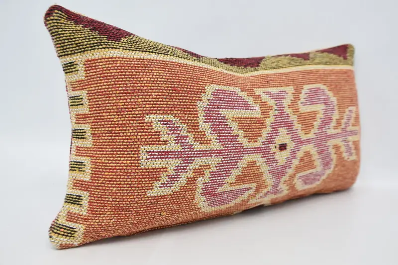 Ethnic Pillow Cover Pillow Cover, Handmade Kilim Cushion, Pillow, 12x24 Orange Cushion Case, Vintage Kilim Throw Pillow, Turkish Pillow - 3