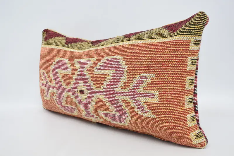 Ethnic Pillow Cover Pillow Cover, Handmade Kilim Cushion, Pillow, 12x24 Orange Cushion Case, Vintage Kilim Throw Pillow, Turkish Pillow - 4