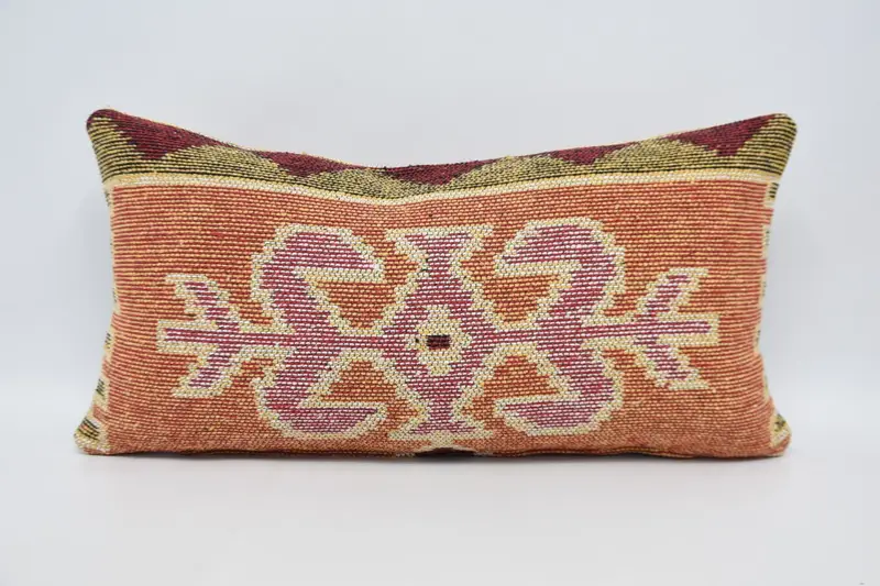 Ethnic Pillow Cover Pillow Cover, Handmade Kilim Cushion, Pillow, 12x24 Orange Cushion Case, Vintage Kilim Throw Pillow, Turkish Pillow - 1