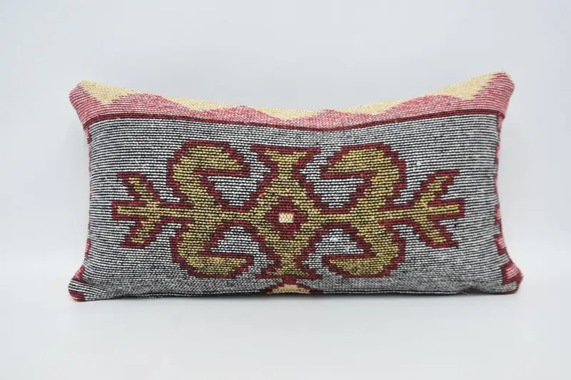 Ethnic Pillow Cover Pillow Cover, Handmade Kilim Cushion, Pillow, 12x24 Orange Cushion Case, Vintage Kilim Throw Pillow, Turkish Pillow - 5