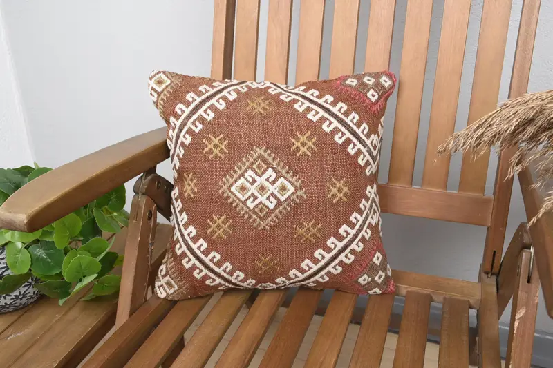 Braunes kleines quadratisches Wurfkissen, marokkanisch geometrisch, 35 x 35 cm, Euro-Sham - 1