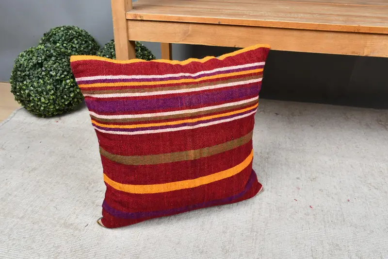 18x18 Red Pillow, Kilim Cushion Sham, Gift Pillow, Cushion Case, Vintage Pillow, Accent Throw Pillow, Yoga Cushion Case, Pet Pillow Sham - 7