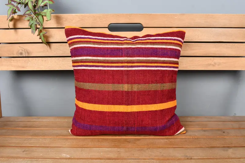 18x18 Red Pillow, Kilim Cushion Sham, Gift Pillow, Cushion Case, Vintage Pillow, Accent Throw Pillow, Yoga Cushion Case, Pet Pillow Sham - 6