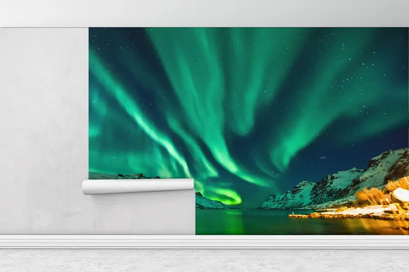 Aurora Landscape, Nothern Lights Wall Poster, Sky Landscape Wall Painting, Nature Landscape Wall Painting, Night Landscape Wall Decor, - 1