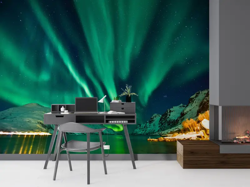 Aurora Landscape, Nothern Lights Wall Poster, Sky Landscape Wall Painting, Nature Landscape Wall Painting, Night Landscape Wall Decor, - 2