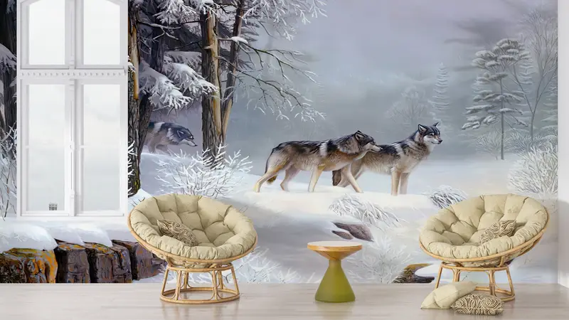 Elegante Winterwald-Wolf-Tapete – gedruckte Wildtierlandschaft