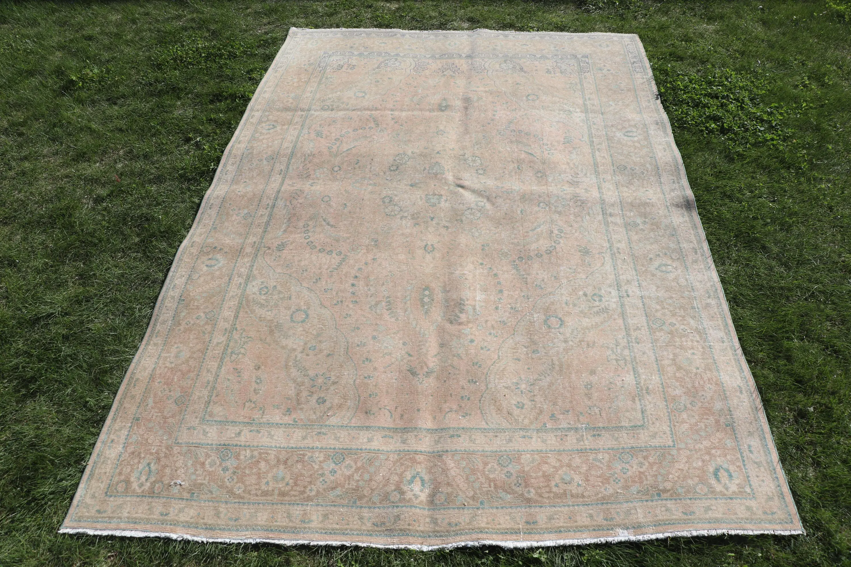 Vintage 6,5x9,5 ft Teppich, großer türkischer Teppich, braun-blauer Patchwork-Wollteppich - 1