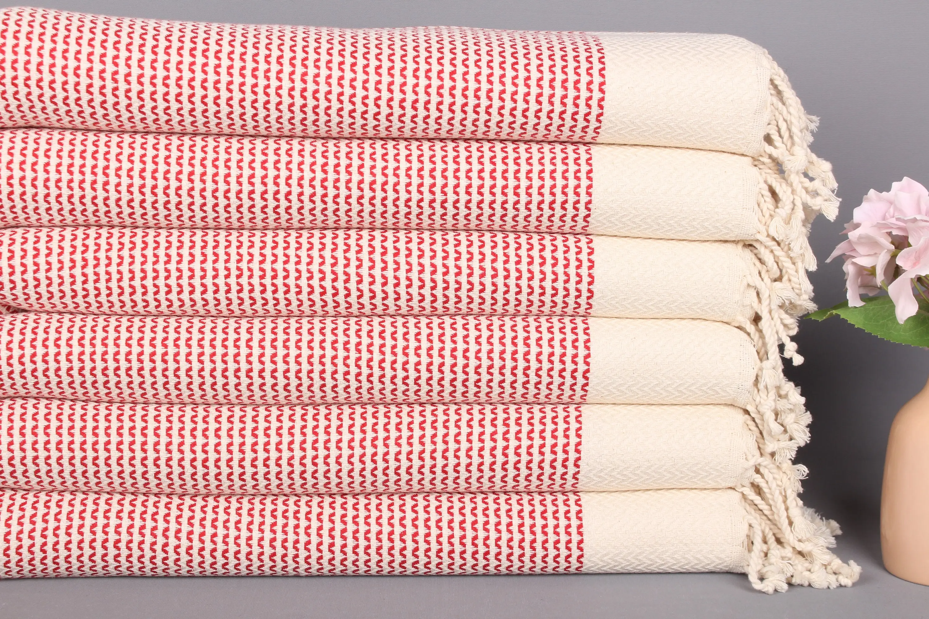 Red Cotton Hand Towel Organic Recycled, 20x40 Inches - 1