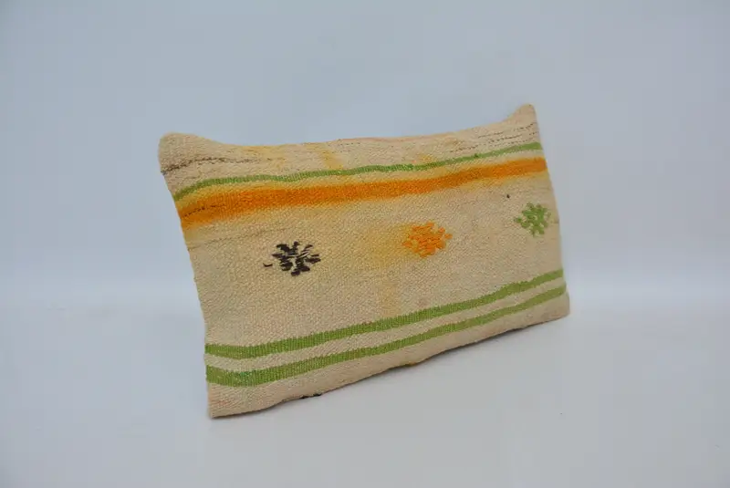 Turkish Kilim Pillow, Cushion, Ethnical Kilim Rug Pillow, Vintage Kilim Pillow Pillow Cover, Home Decor Pillow, 12x20 Beige Cushion - 3
