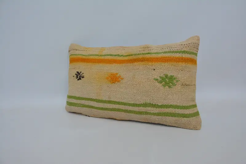 Turkish Kilim Pillow, Cushion, Ethnical Kilim Rug Pillow, Vintage Kilim Pillow Pillow Cover, Home Decor Pillow, 12x20 Beige Cushion - 4