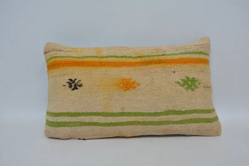 Turkish Kilim Pillow, Cushion, Ethnical Kilim Rug Pillow, Vintage Kilim Pillow Pillow Cover, Home Decor Pillow, 12x20 Beige Cushion - 1