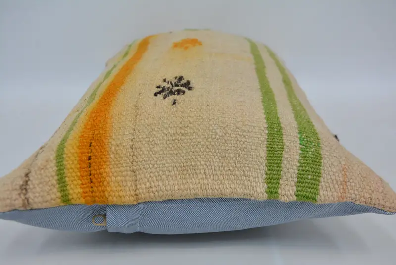 Turkish Kilim Pillow, Cushion, Ethnical Kilim Rug Pillow, Vintage Kilim Pillow Pillow Cover, Home Decor Pillow, 12x20 Beige Cushion - 5