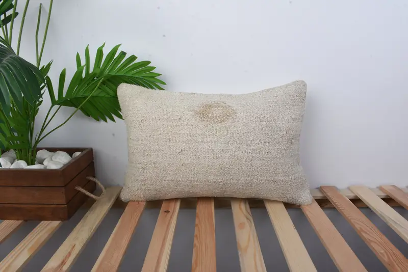 12x20 Beige Pillow Cover, Cozy Throw Pillow Case, Home Decor Pillow, Kilim Pillow Cover, Pillow, Authentic Cushion, Interior Designer Pillow - 1
